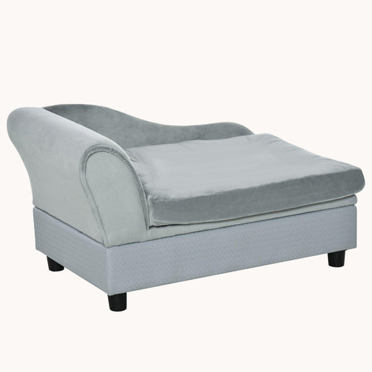 Dog Couch with Hidden Storage & Soft Foam for Small Dogs Pale Gray