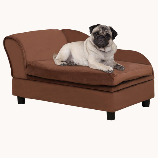 Dog Couch with Hidden Storage & Soft 2" Foam for Small Dogs Brown