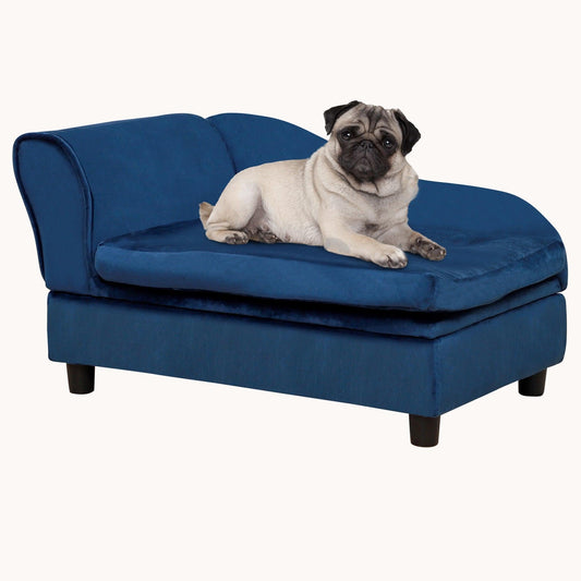 Dog Couch with Hidden Storage & Soft 2" Foam, for Small Dogs, Blue