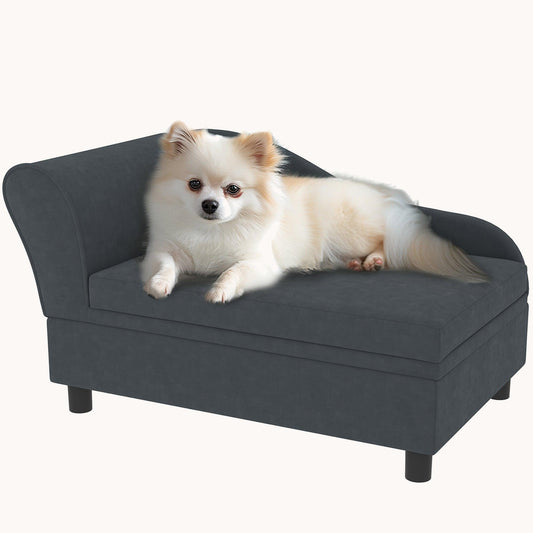 Dog Couch with Hidden Storage & Soft 2" Foam, for Small Dogs, Dark Gray