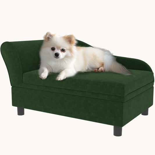 Dog Couch with Hidden Storage & Soft 2" Foam, for Small Dogs, Green