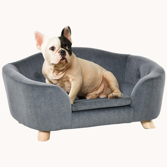 Luxurious Dog Sofa for Mini Dogs, Cats with Washable Foam Cushion, Waterproof Cover, Gray