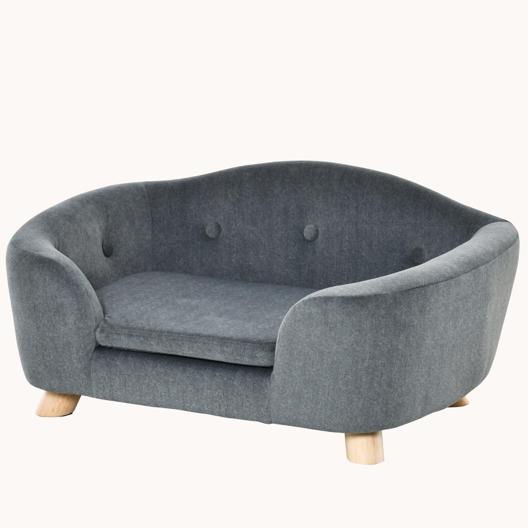 Luxurious Dog Sofa for Mini Dogs, Cats with Washable Foam Cushion, Waterproof Cover, Gray