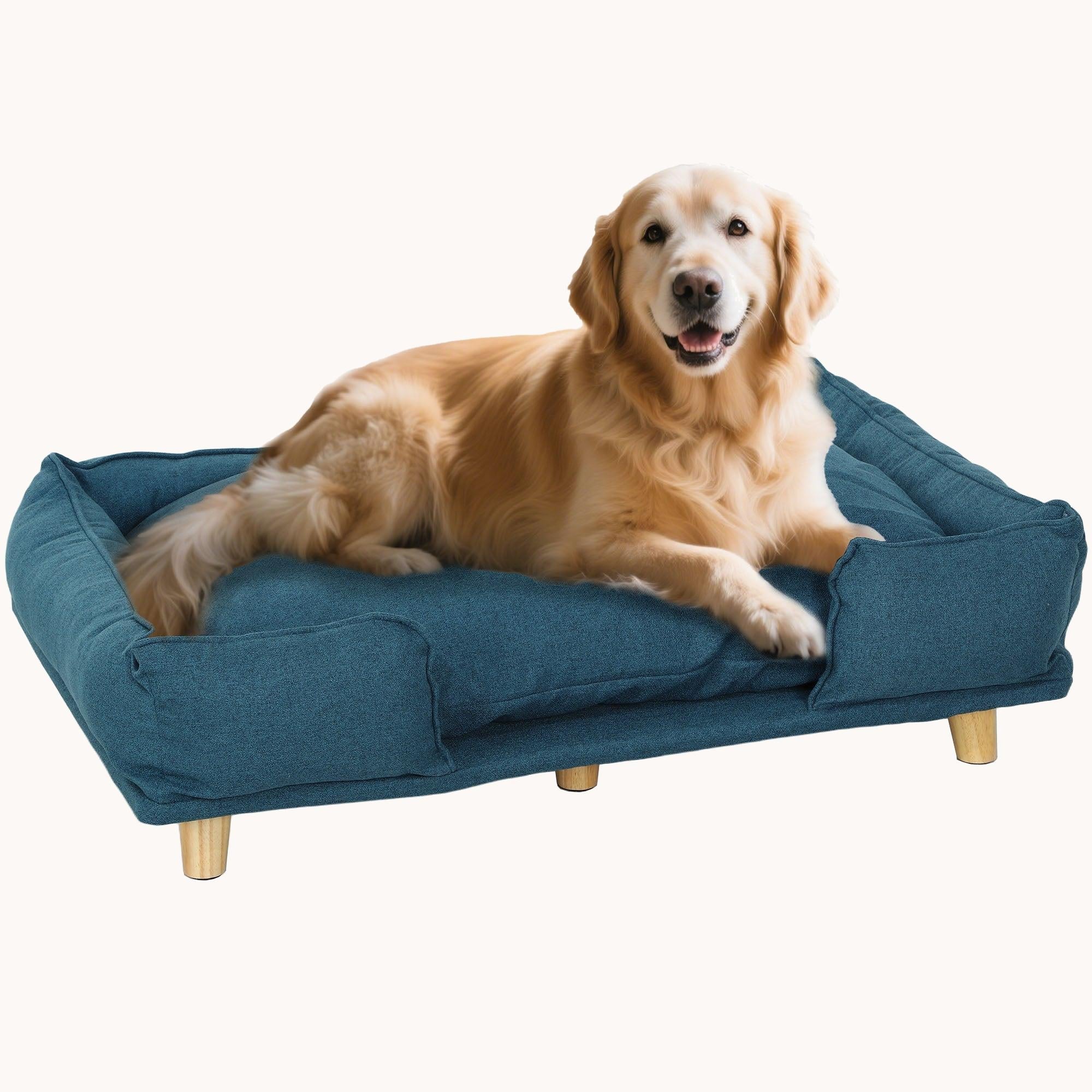 Elevated Comfort Blue Dog Sofa Bed with Thick Cushion for Large-Sized Dogs Dark Blue