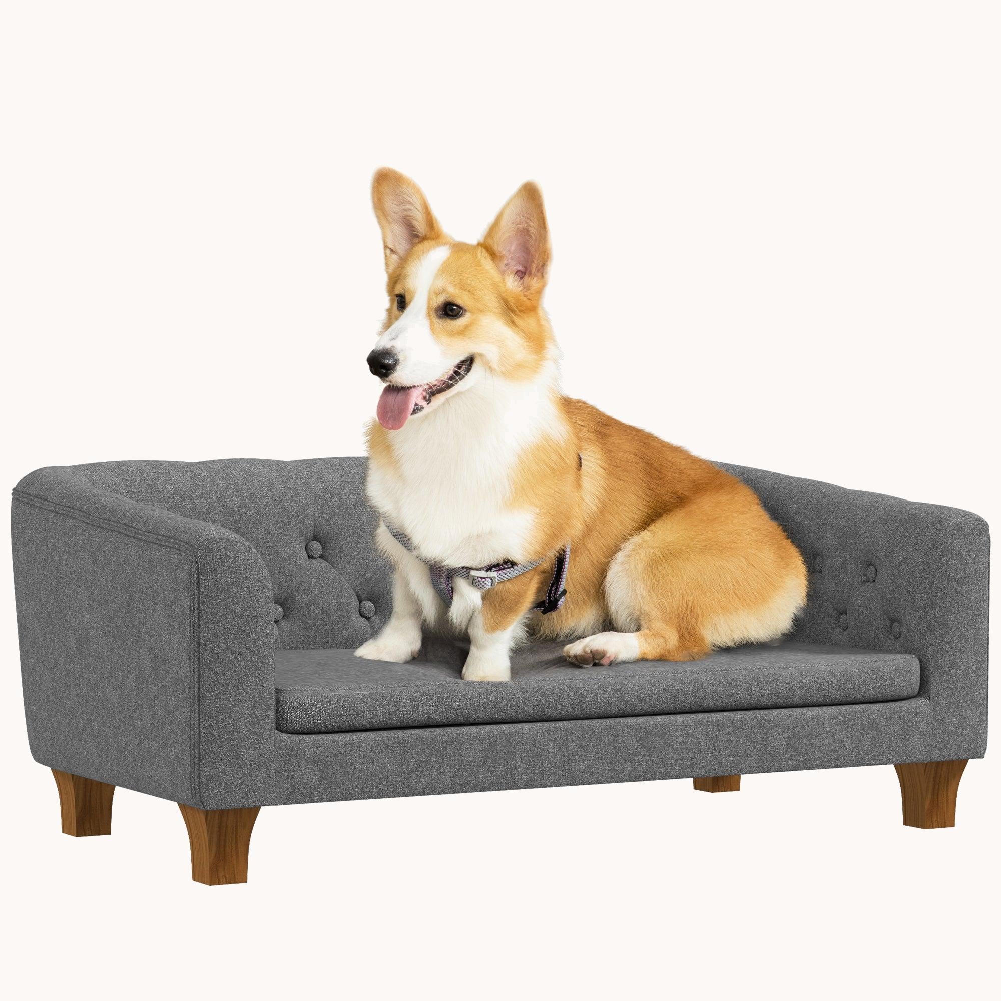 Modern Elevated Pet Sofa Bed with Seat Cushions, for Small and Medium Dogs, Gray