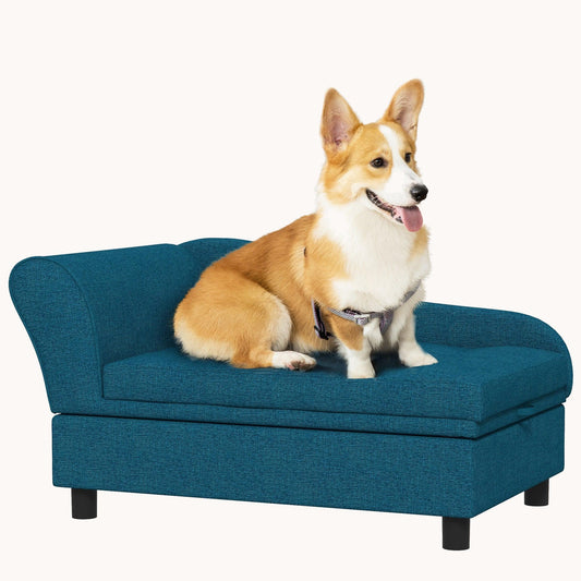 Dog Sofa, Elevated Pet Bed for Small Dogs, with Hidden Storage, Dark Blue