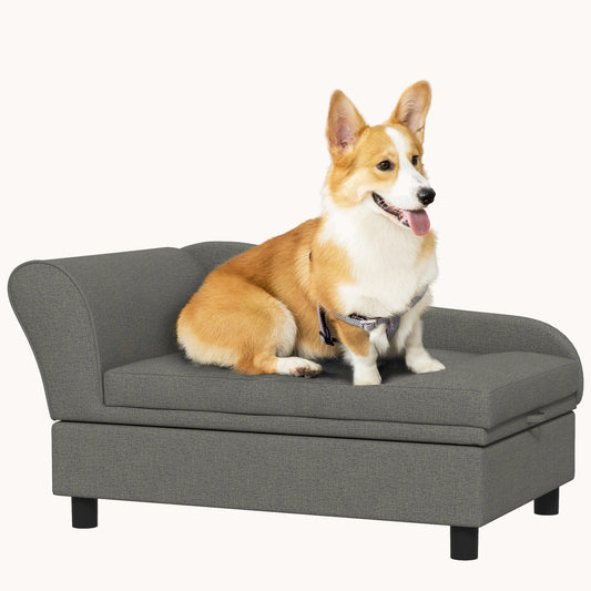 Dog Sofa, Elevated Pet Bed for Small Dogs, with Hidden Storage, Gray