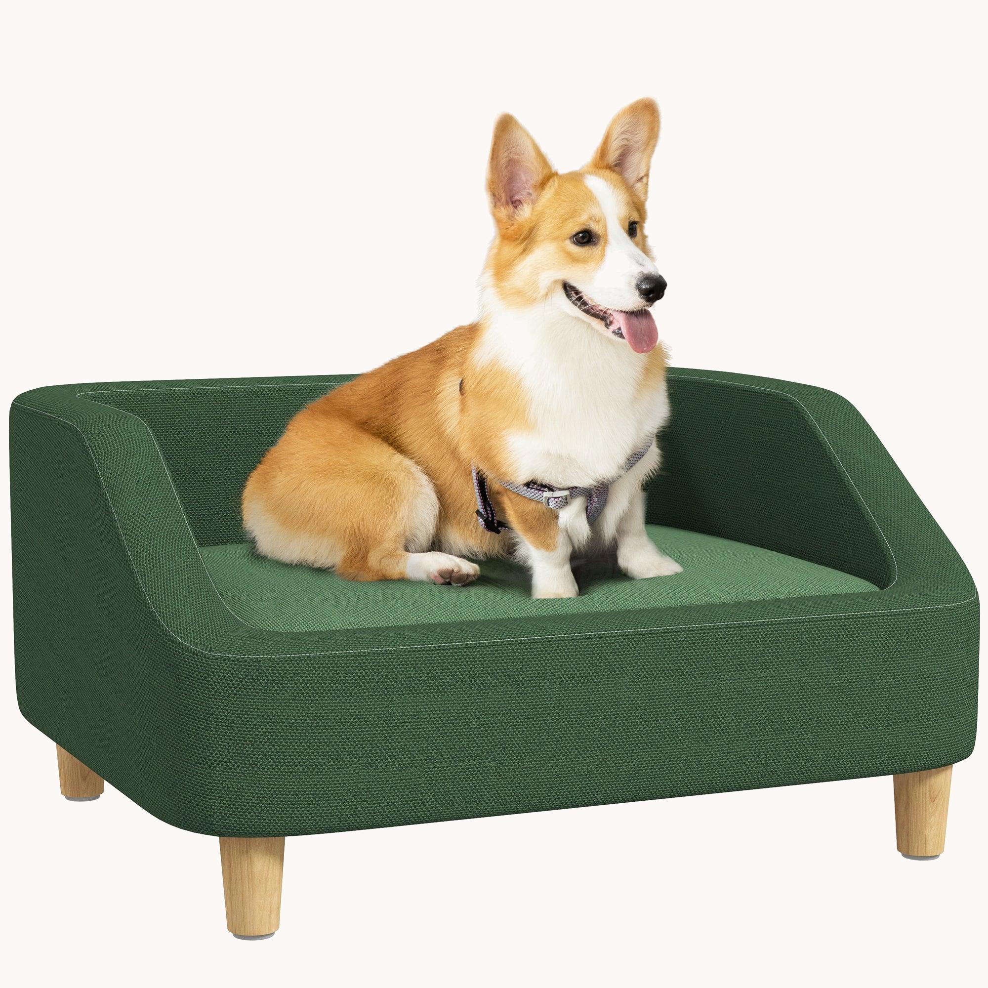 Pet Sofa Bed for Small and Medium Dogs with Washable Cushion, Non-slip Mats, Dark Green