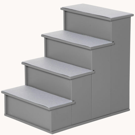 Small Pet Stairs with Removable Cushioned Cover for Dogs & Cats Up to 22 lbs, Grey