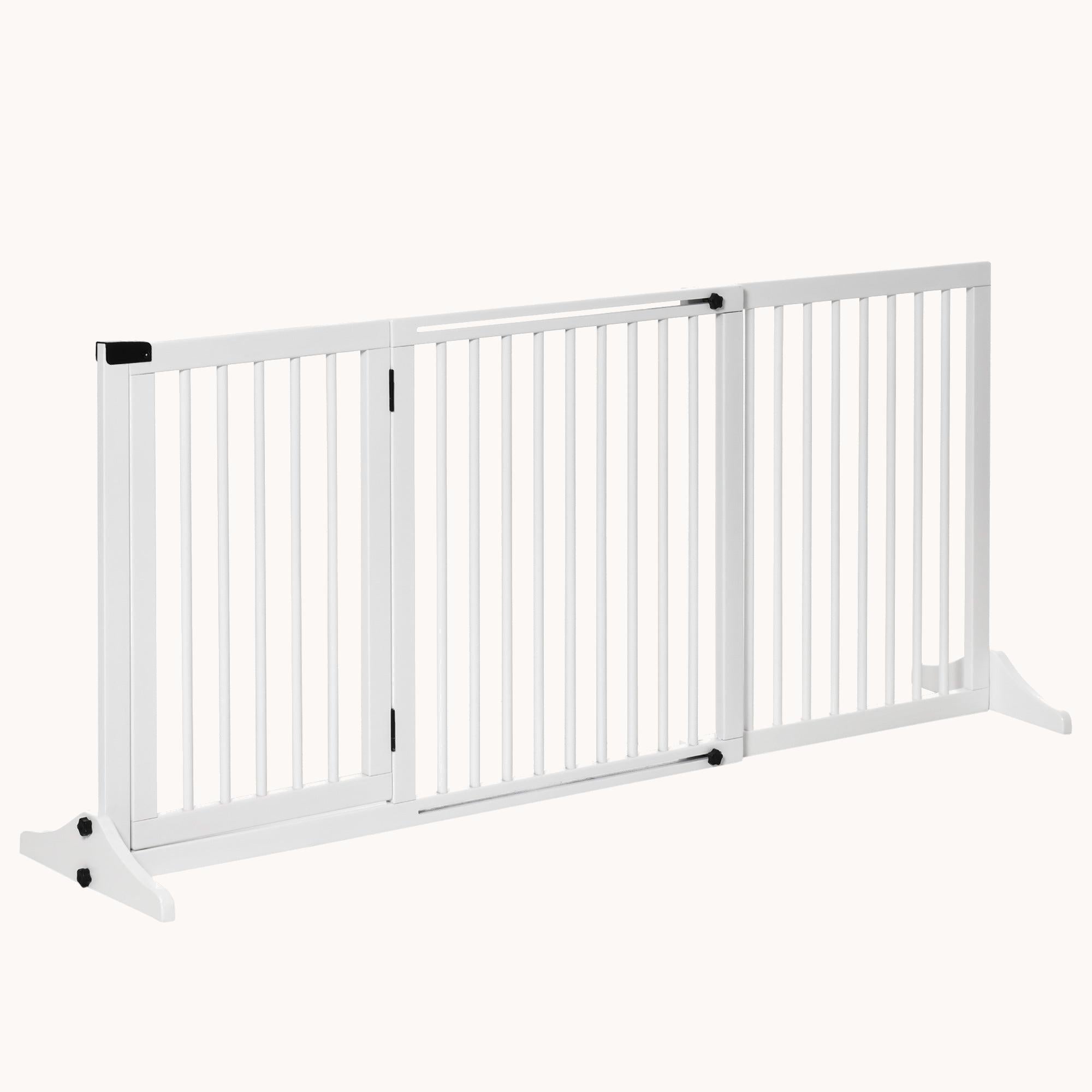 3-Panel Adjustable Wooden Pet Gate with Lockable Door, White, 44.5"-65.25" L x14.25" H