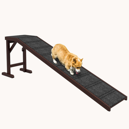 74"x16"x25" Dog Ramp with Non-Slip Carpet & Bed Platform - Brown