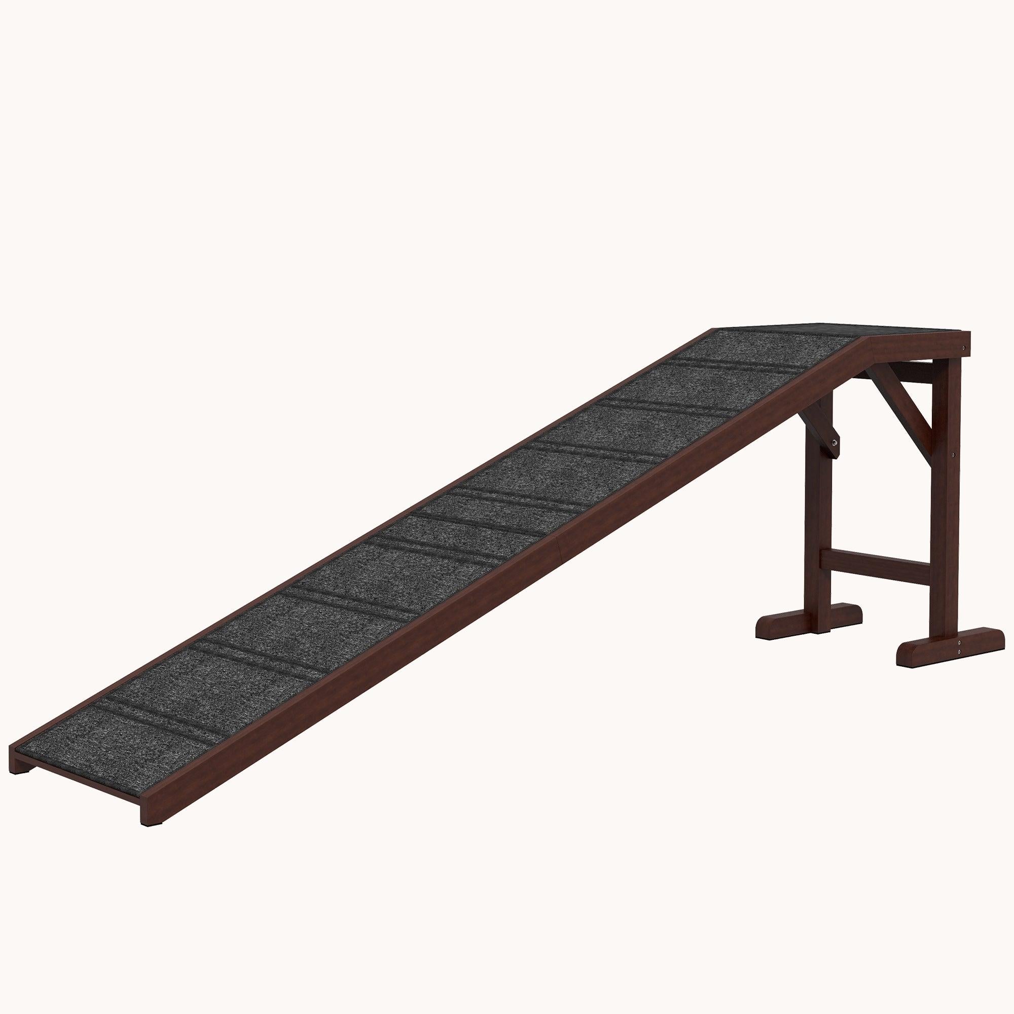 74"x16"x25" Dog Ramp with Non-Slip Carpet & Bed Platform - Brown