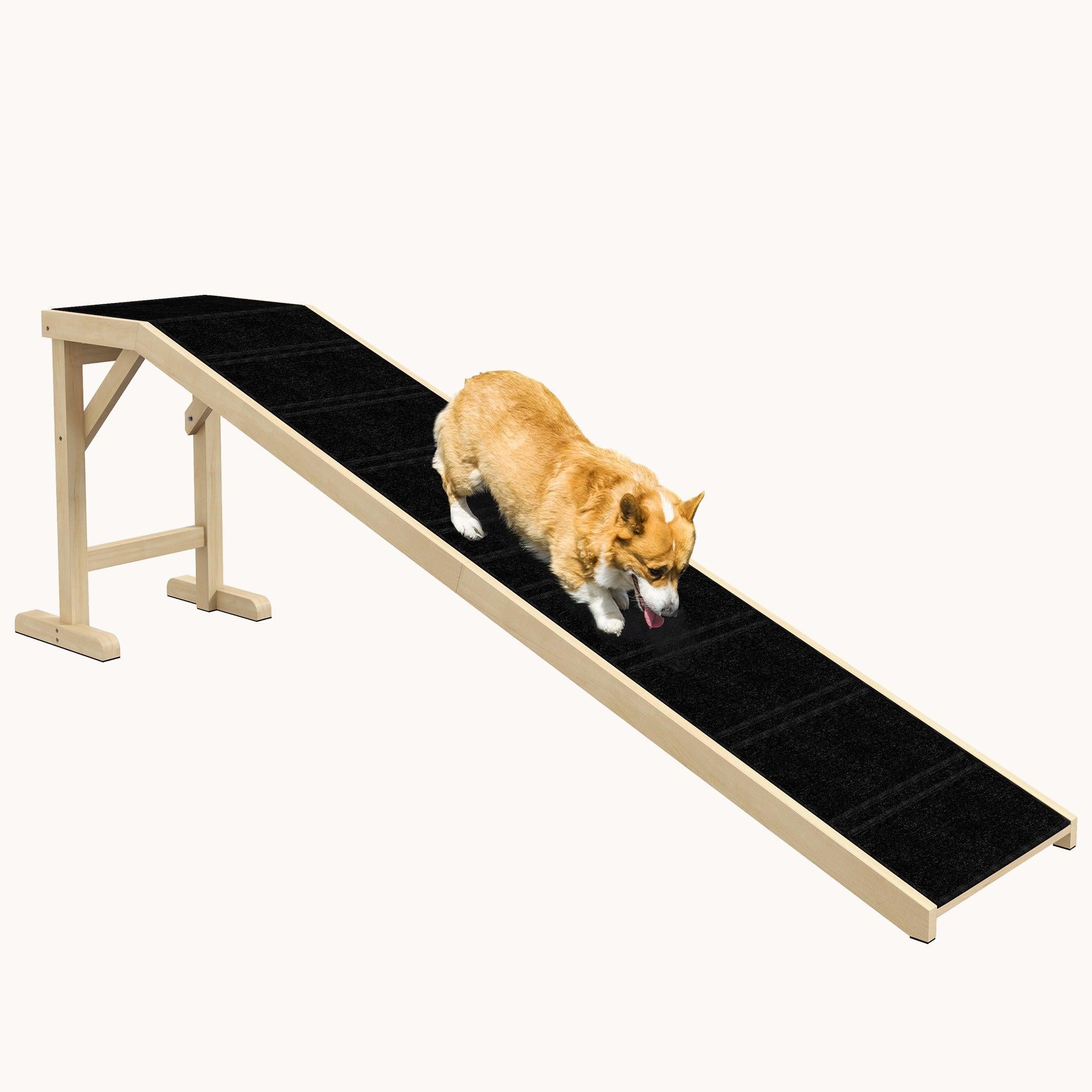 74"x16"x25" Dog Ramp for Bed with Non-Slip Carpet & Top Platform, Natural
