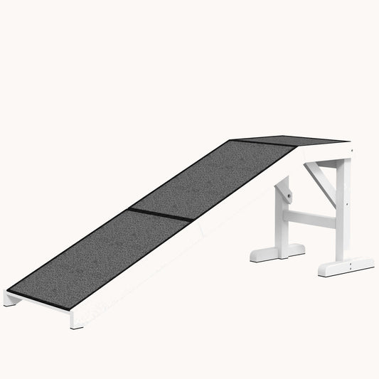 60"x16"x20" Dog Ramp with Non-Slip Carpet & Top Platform for Beds, White