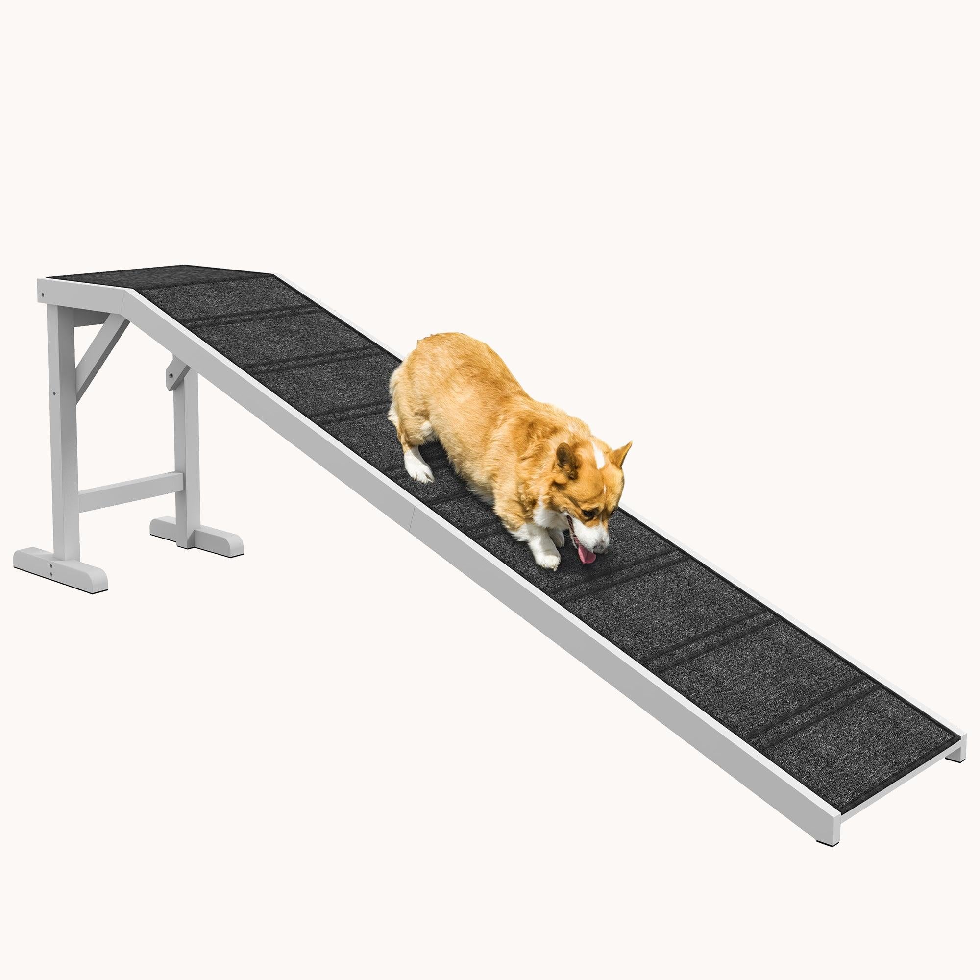 74"x16"x25" Dog Ramp with Non-Slip Carpet & Top Platform White
