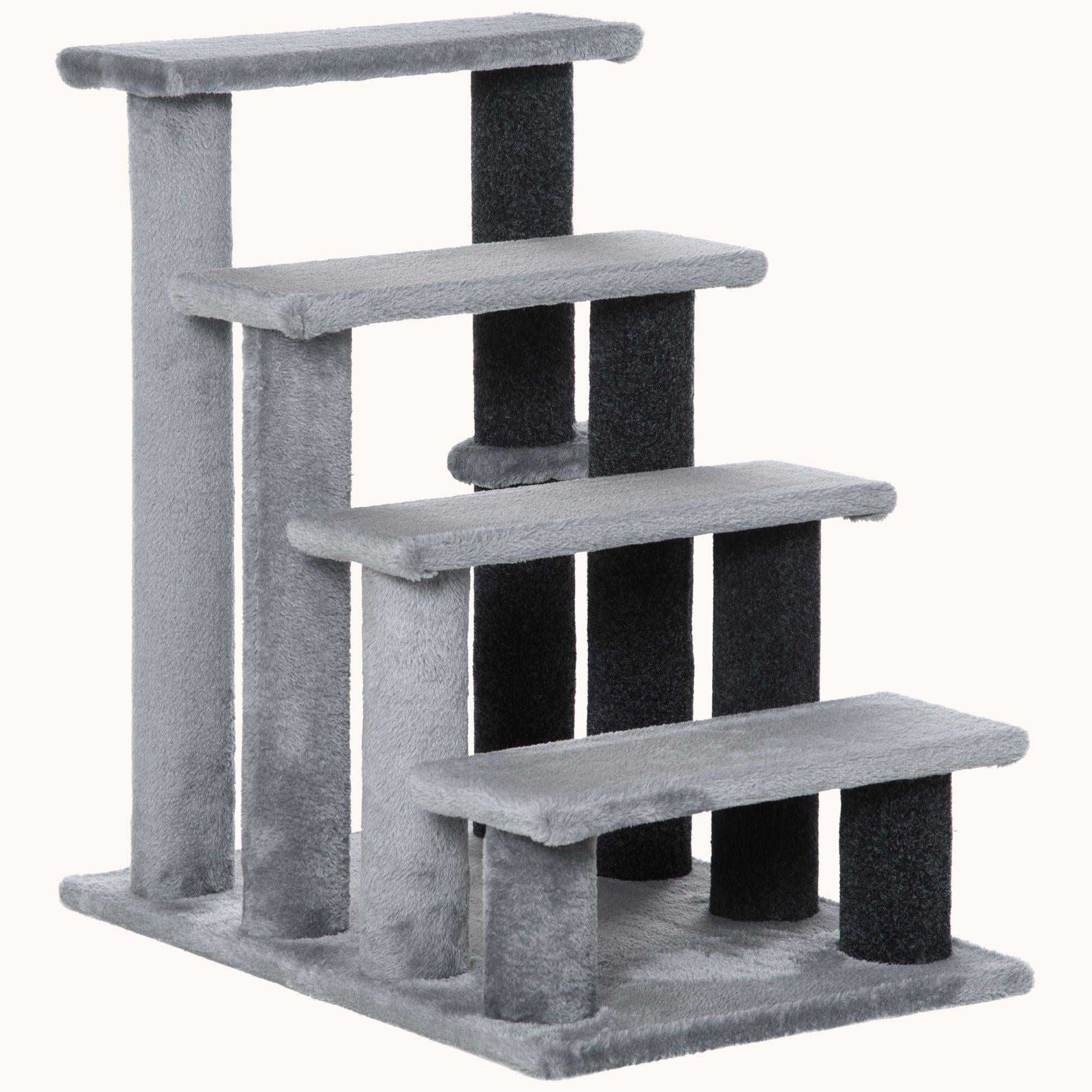 4-Step Cat Tree Tower, 2-in-1 Cat Stairs with Scratching Posts & Hanging Toy Ball, Light Gray