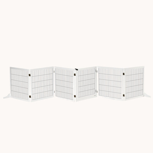 6-Panel Foldable Wooden Dog Gate, 170" Freestanding Pet Gate with Support Feet, White