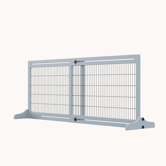 Extra Wide Freestanding Pet Gate with Adjustable Length, Barrier for Dog, Cat, Gray