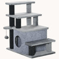 Load image into Gallery viewer, 3/4-Step Cat Steps with Adjustable-Height, Scratching Post, Condo & Toy Ball, Gray
