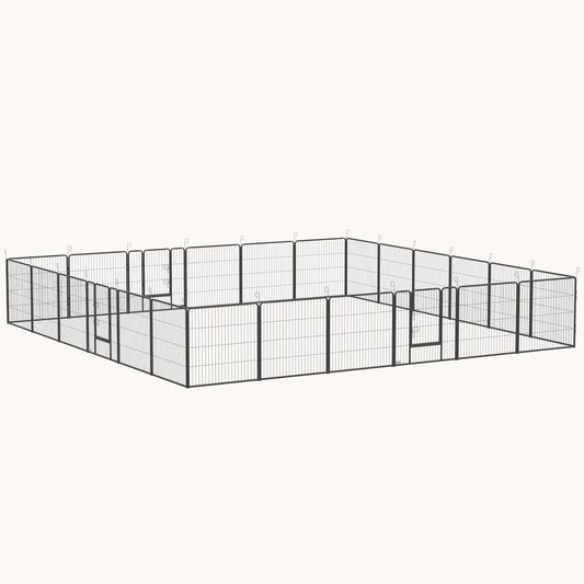 24 Panel Dog Fence for Small and Medium Dogs with Lockable Door, 15.7' x 15.7' x 2.6'