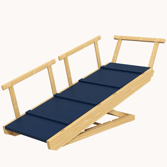 Adjustable 4-Height Foldable Dog Ramp with Non-Slip Mat, Natural Wood Finish