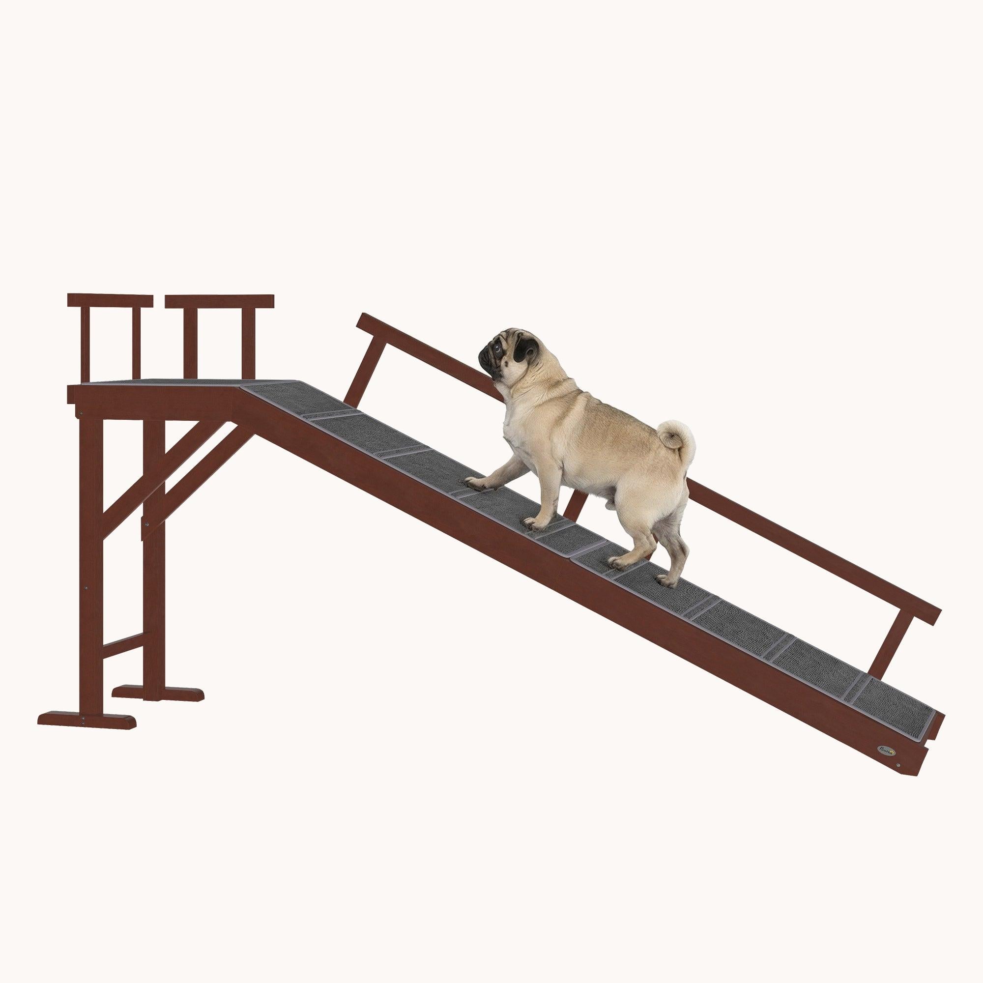 70.5" Dog Ramp for Bed Couch with Removable Guardrails for Small Medium Large Dogs Brown
