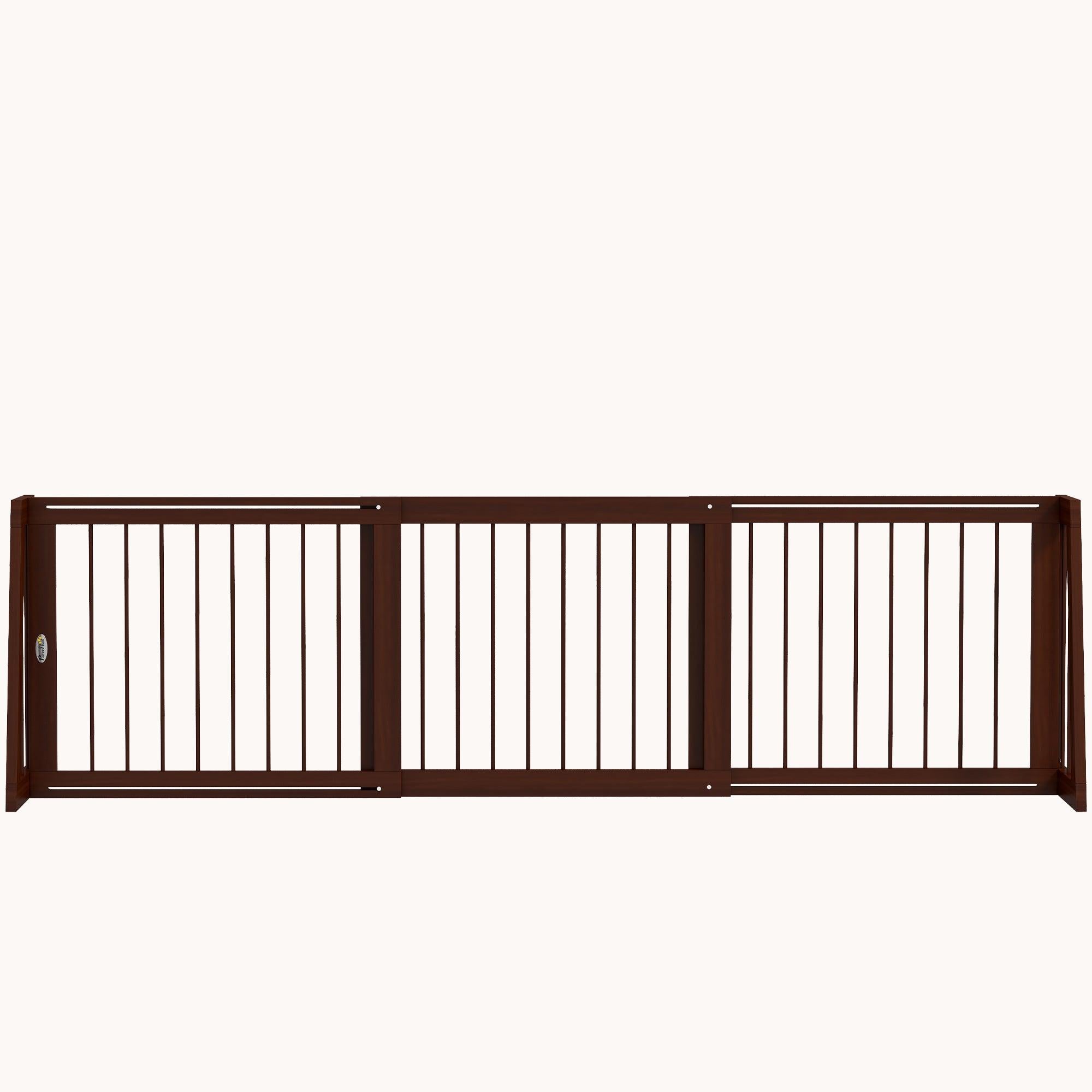 3-Panel Freestanding Wooden Pet Gate with Support Feet & Non-Slip Mats for Indoor, Brown