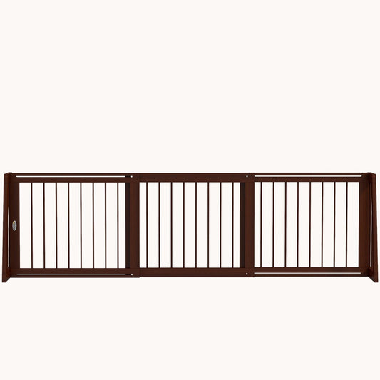 3-Panel Freestanding Wooden Pet Gate with Support Feet & Non-Slip Mats for Indoor, Brown