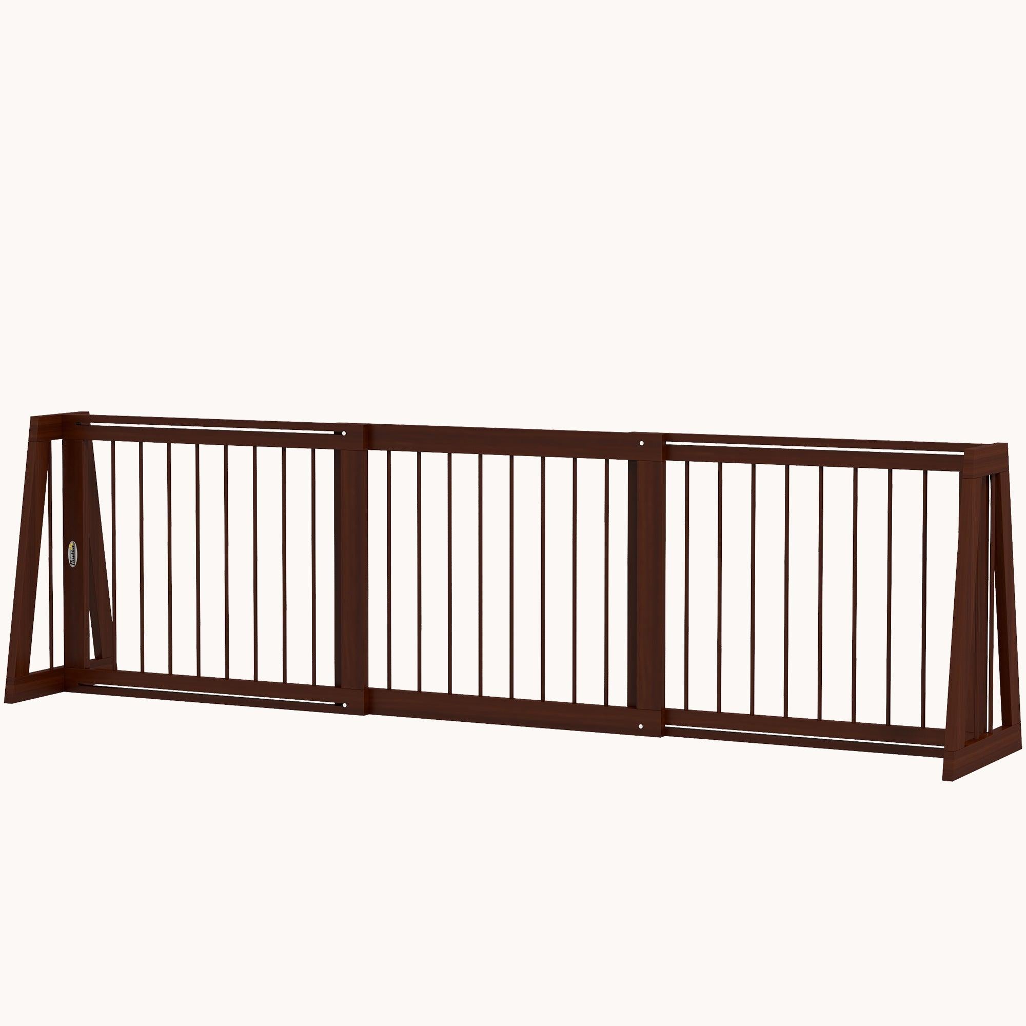 3-Panel Freestanding Wooden Pet Gate with Support Feet & Non-Slip Mats for Indoor, Brown
