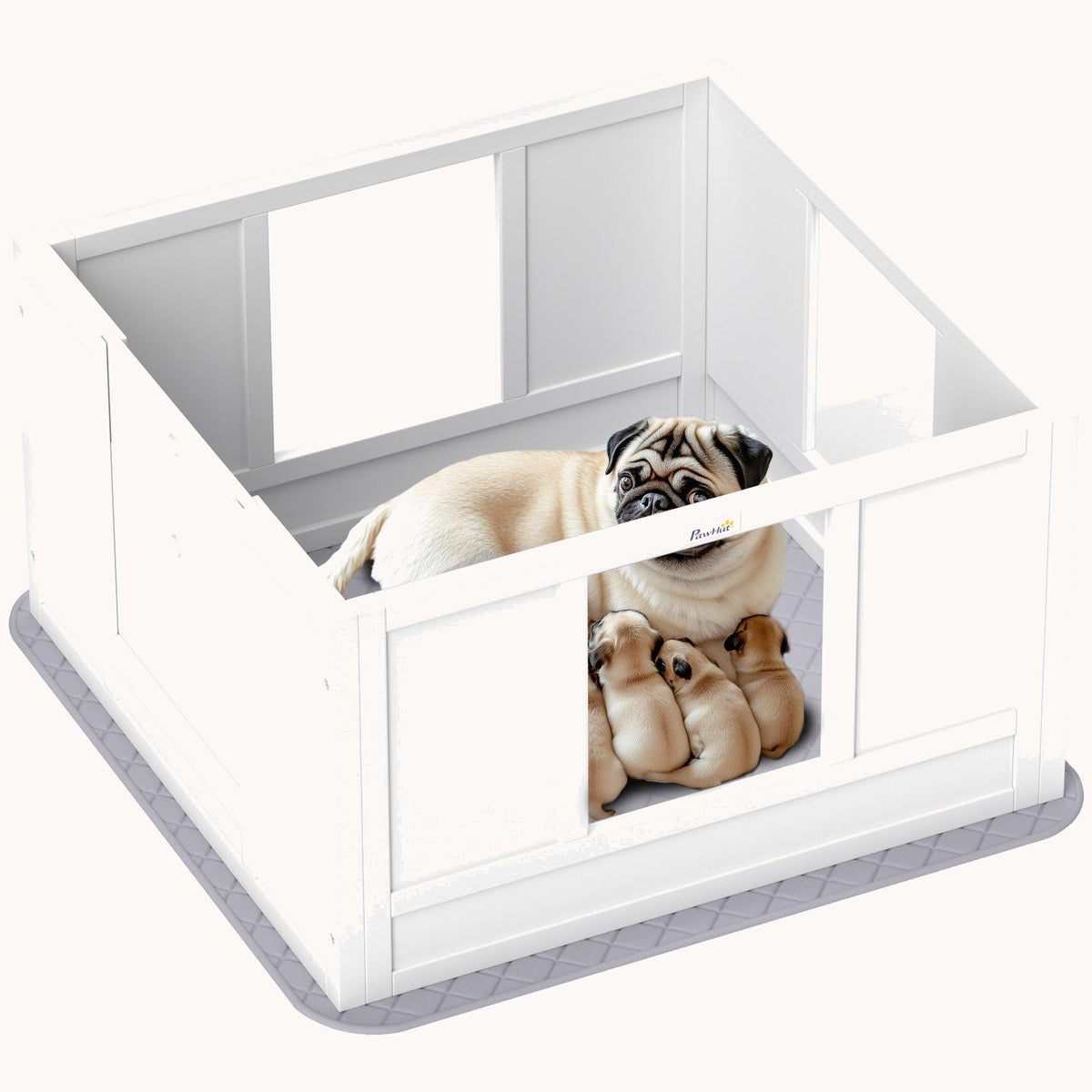 Single Dog Design Whelping Box with Whelping Pad & Adjustable Entrance, for Small Dogs