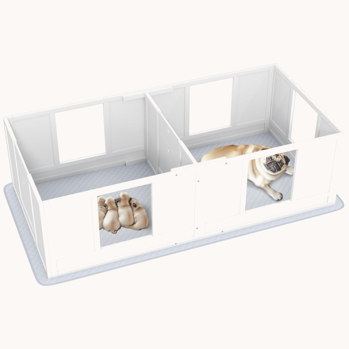 Two-Room Design Whelping Box with Whelping Pad & Adjustable Entrance, for Small Dogs