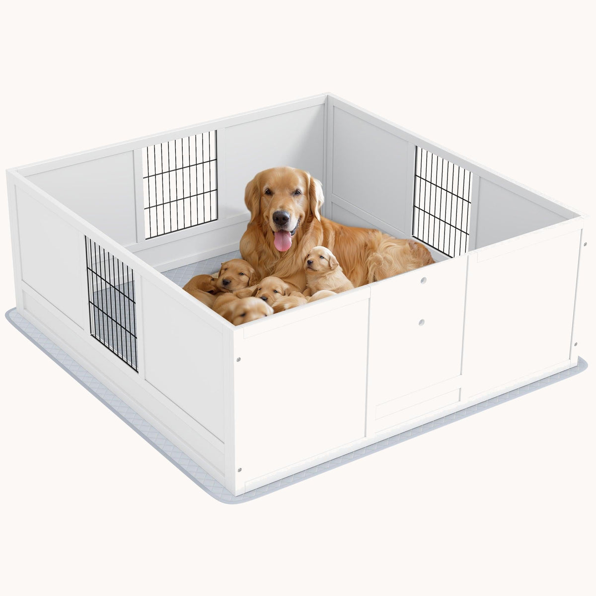 Dog Whelping Box with Washable Pee Pad Adjustable Door, for Large Dogs, 49" x 47" x 19"