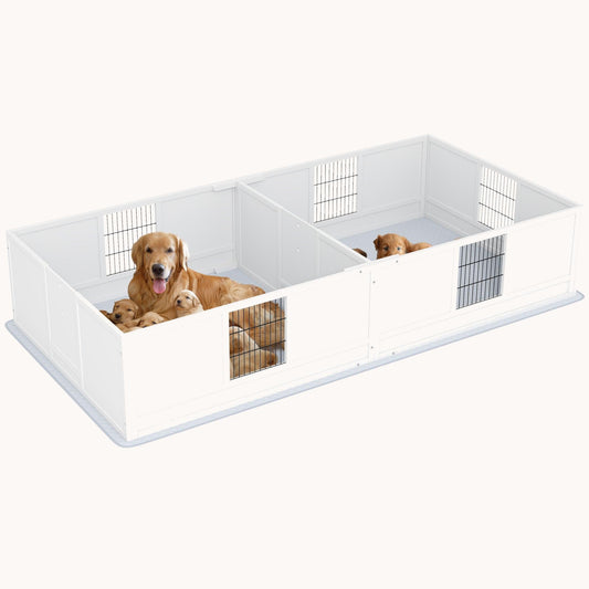 Dog Whelping Box with Two Rooms, Adjustable Door, for Large Breed Dogs, 96" x 47" x 19"
