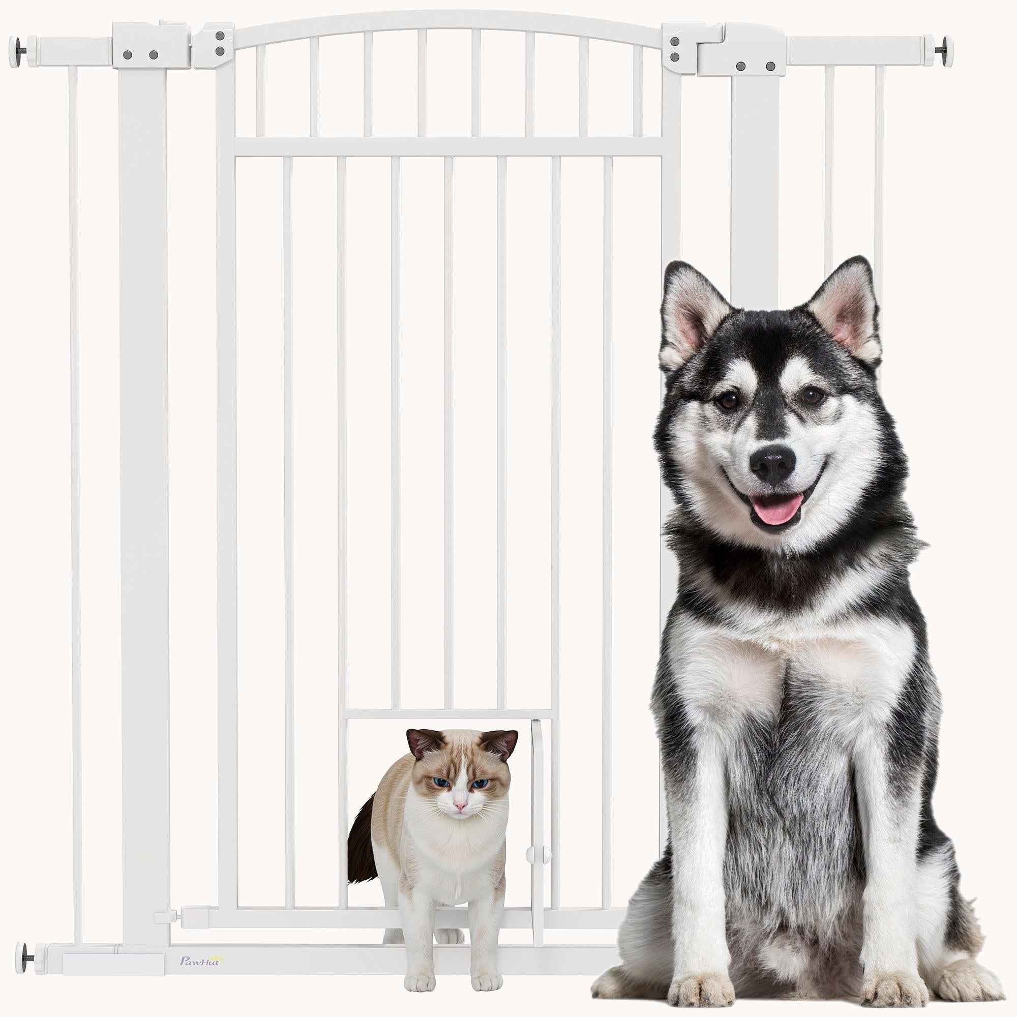 Extra Wide Walk Through Pet Gate Indoor with Cat Door for Stairs, Doorway, 42" High