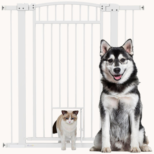 Extra Wide Walk Through Pet Gate Indoor with Cat Door for Stairs, Doorway, 42" High