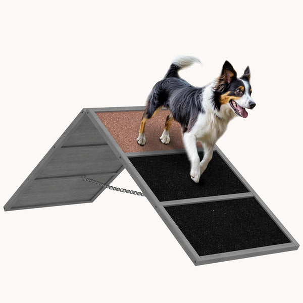 Pupstacle A-Frame Dog Agility Ramp with Non-Slip Surface Gray