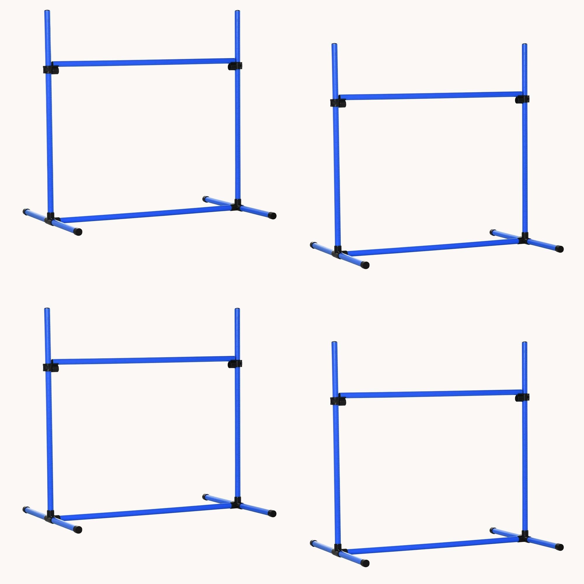 4-Piece Adjustable Height Dog Agility Training Set with Carry Bag Blue