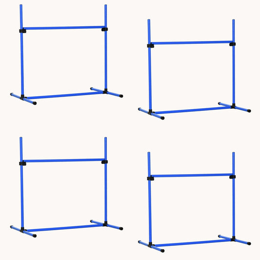 4-Piece Adjustable Height Dog Agility Training Set with Carry Bag & Displacing Bar, Blue