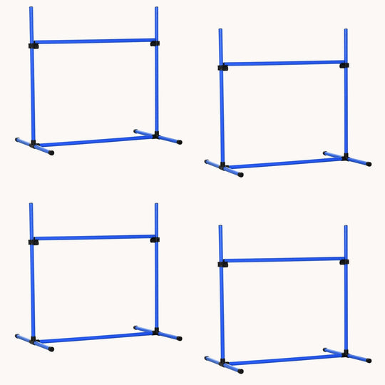 4-Piece Adjustable Height Dog Agility Training Set with Carry Bag Blue