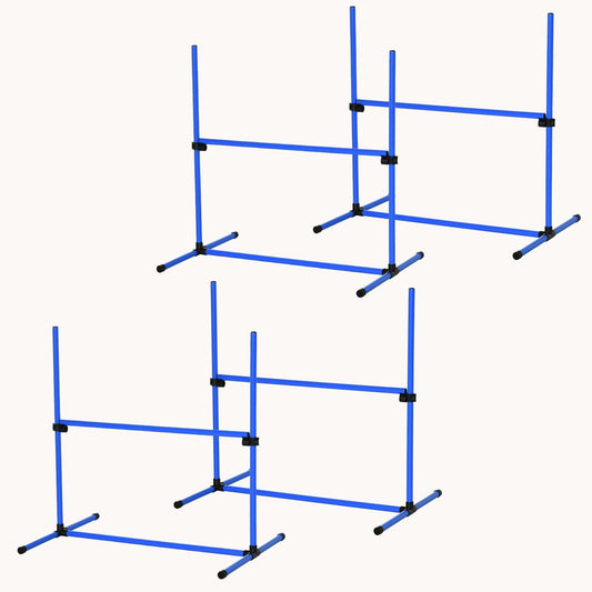 4-Piece Adjustable Height Dog Agility Training Set with Carry Bag & Displacing Bar, Blue