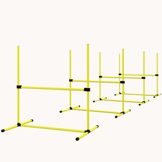4-Piece Adjustable Height Dog Agility Training Set with Displacing Top Bar & Carry Bag, Yellow