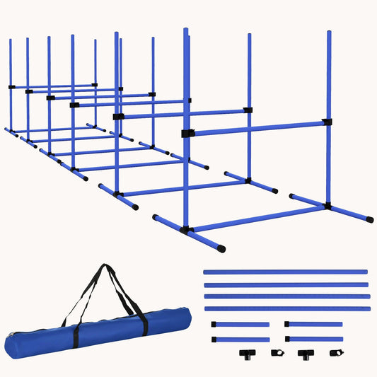 6-Piece Dog Agility Training Set with Adjustable Jump Bars, Displacing Top Bar & Carry Bag, Blue