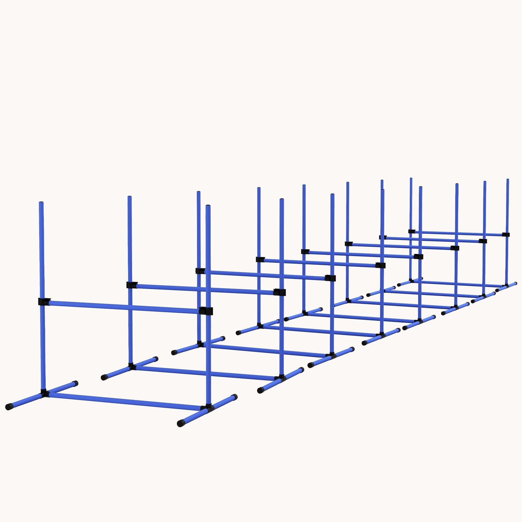 Adjustable Height Dog Agility Training Set with Jump Bars, Carry Bag & Displacing Top Bar, Blue