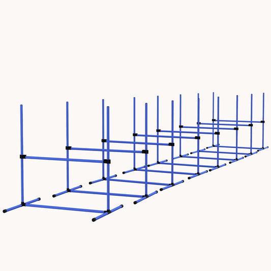 Adjustable Height Dog Agility Training Set with Jump Bars, Carry Bag & Displacing Top Bar, Blue
