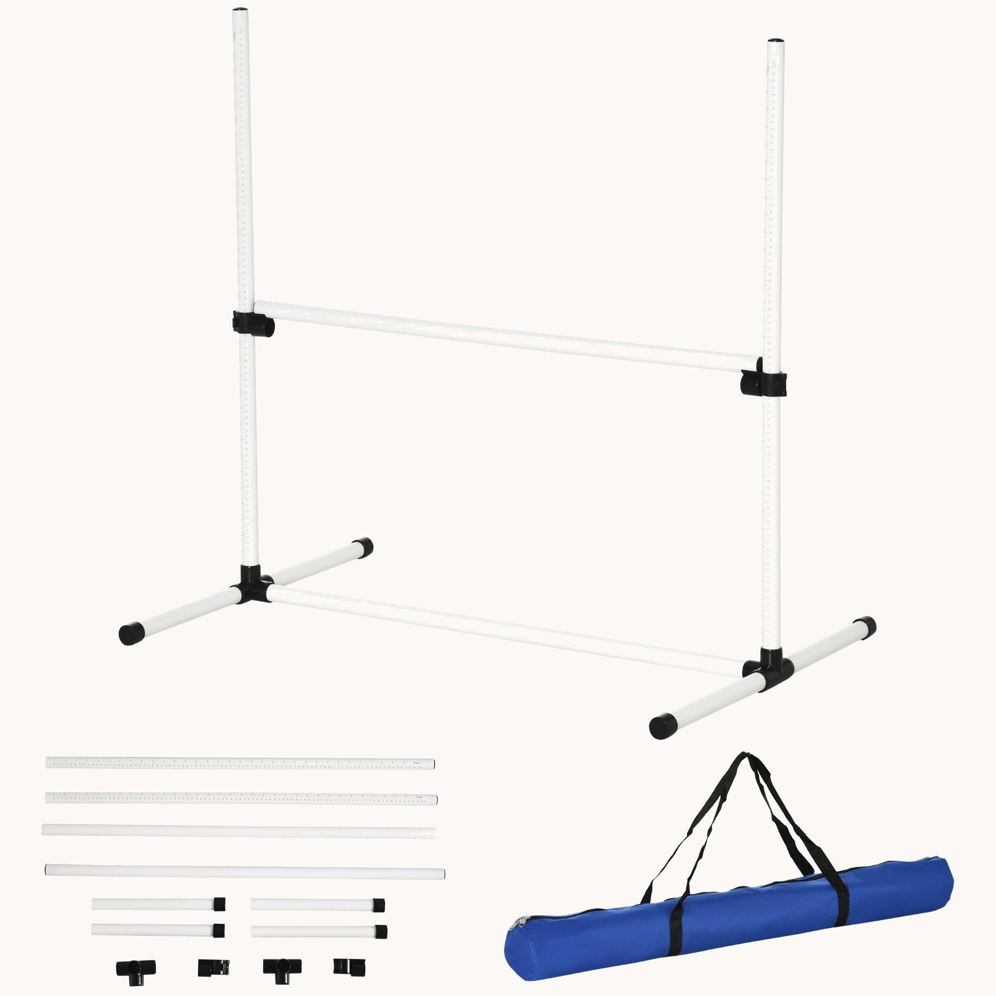 4-Piece Adjustable Dog Agility Training Set with Displacing Jump Bars, White