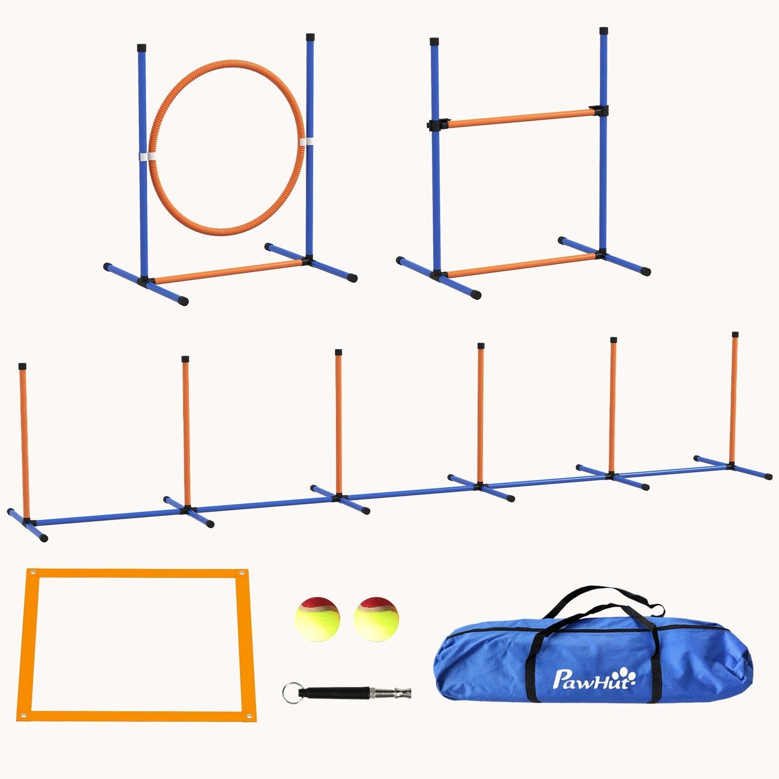 4-Piece Dog Agility Set with Weave Poles, Adjustable Hurdle & Pause Box, Orange