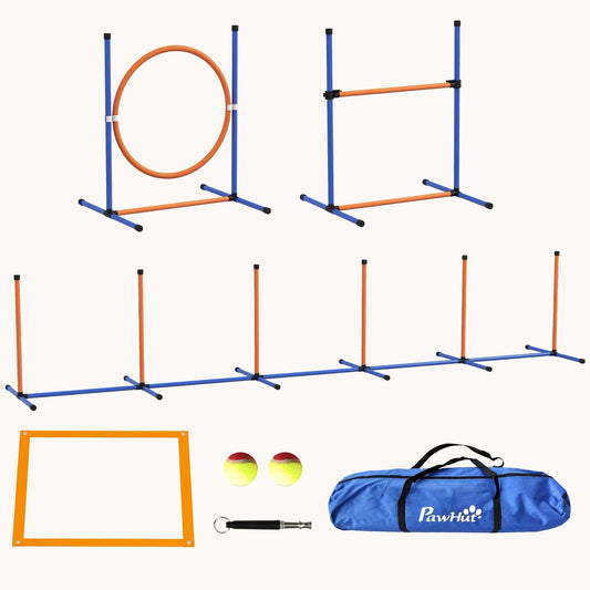 4-Piece Dog Agility Set with Weave Poles, Adjustable Hurdle & Pause Box, Orange