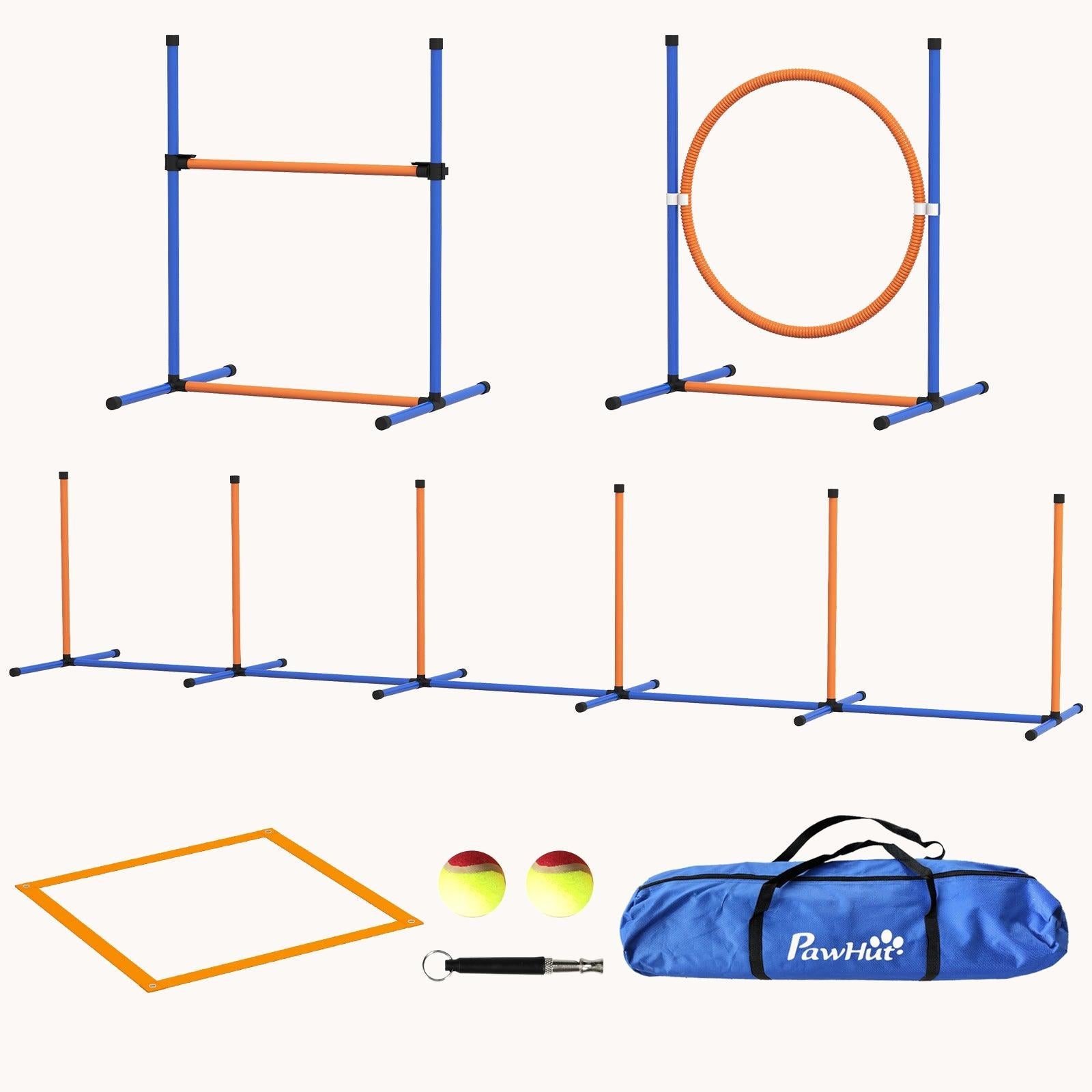 4-Piece Dog Agility Set with Weave Poles, Adjustable Hurdle & Pause Box, Orange