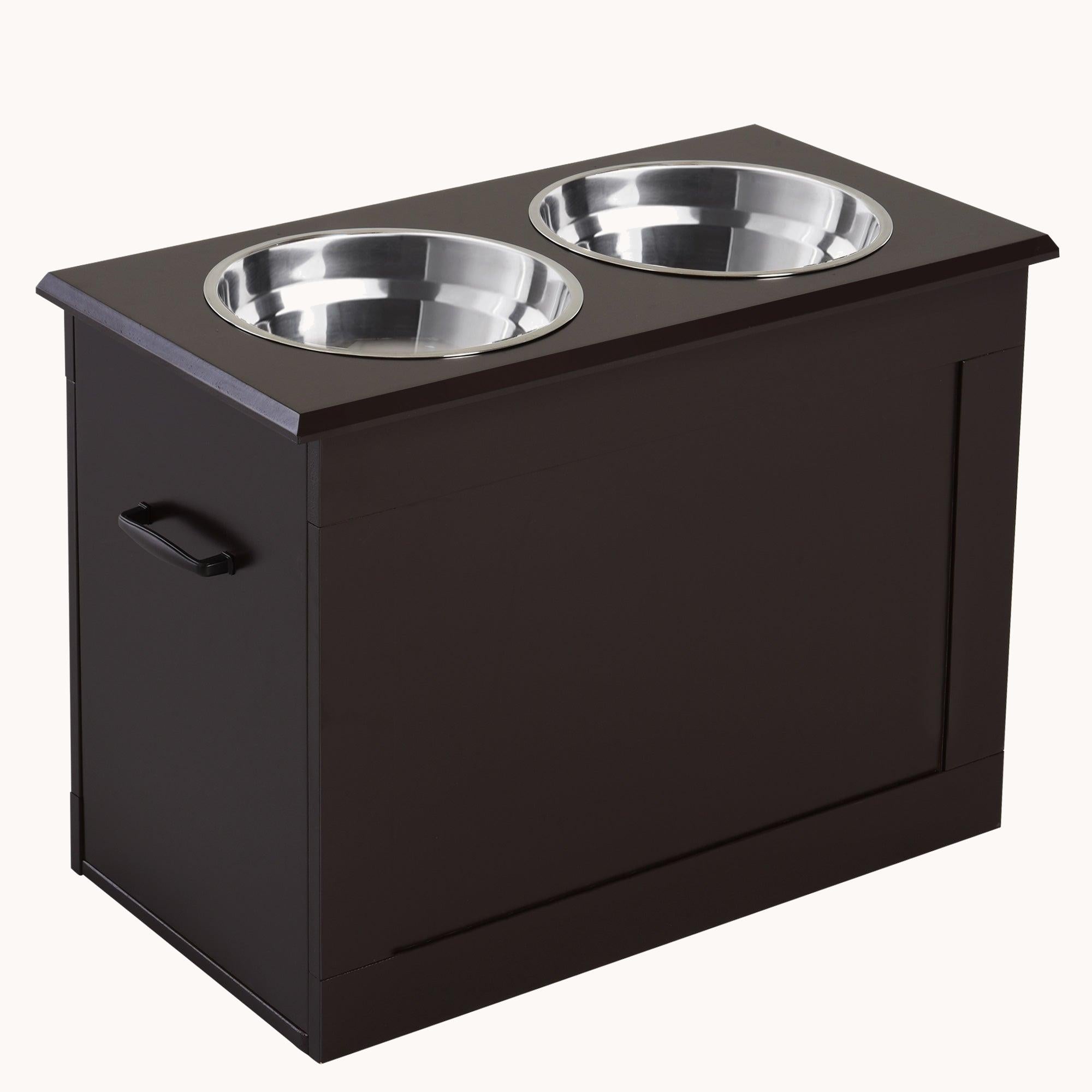 Elevated Dog Bowl Stand with Storage Cabinet Containing Large 44L Capacity, Coffee