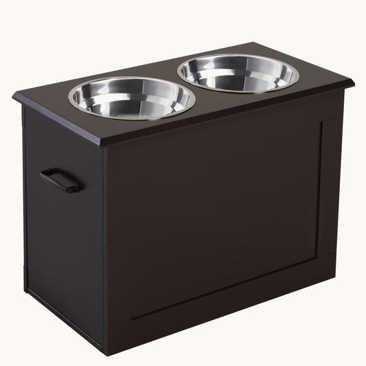Elevated Dog Bowl Stand with Storage Cabinet Containing Large 44L Capacity, Coffee